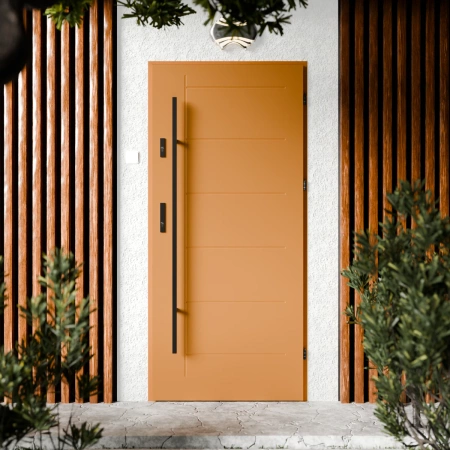 Drzwi zewnętrzne stalowe do domu Basic Black 72mm z antabą/pochwytem energooszczędne Ud=1.3 bez szyby pełne Program Czyste Powietrze