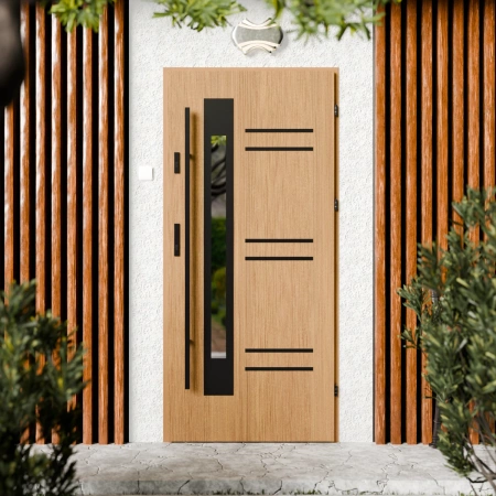 Pina Black CK drzwi zewnętrzne 72 mm z antabą/pochwytem energooszczędne Ud-1.3 przeszklone lustro weneckie szyba mleczna Program Czyste Powietrze