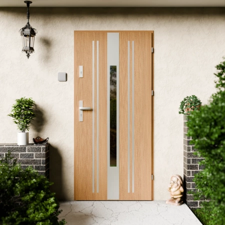 Elegant Inox CK drzwi zewnętrzne 72 mm z klamką energooszczędne Ud-1.3 przeszklone lustro weneckie szyba mleczna Program Czyste Powietrze