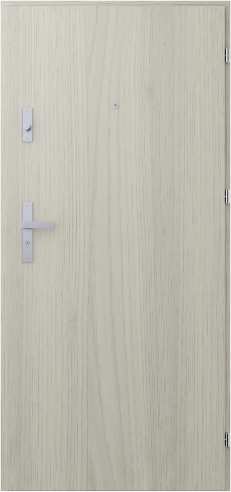 Drzwi wewnątrzklatkowe antywłamaniowe w klasie RC4 55 mm stalowe z klamką i zawiasami srebrnymi inox dąb sheffield A7