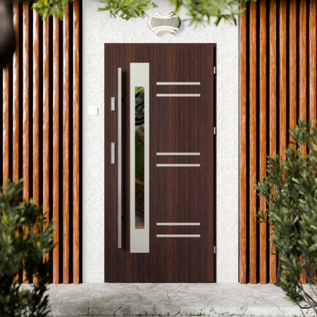 Pina Inox CK drzwi zewnętrzne 72 mm z antabą/pochwytem energooszczędne Ud-1.3 przeszklone lustro weneckie szyba mleczna Program Czyste Powietrze