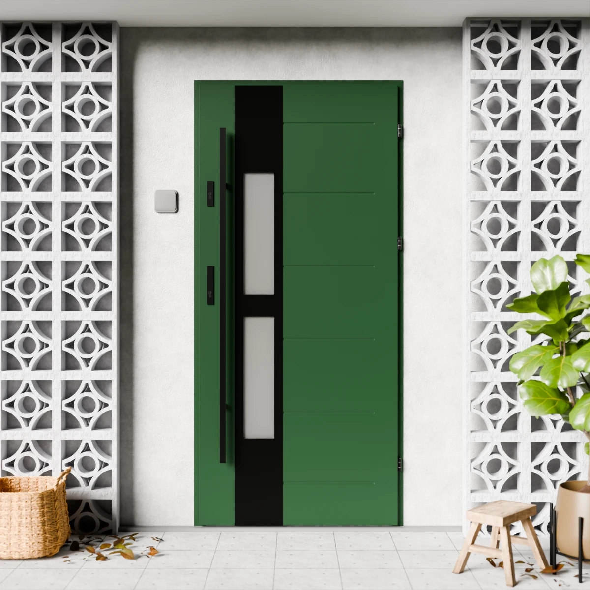 Drzwi zewnętrzne stalowe do domu Anda Black 72mm z antabą/pochwytem energooszczędne Ud=1.3 lustro weneckie szyba mleczna Program Czyste Powietrze