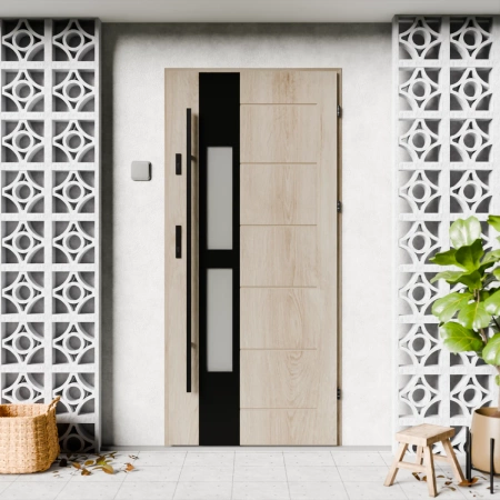 Anda Black CK drzwi zewnętrzne 72 mm z antabą/pochwytem energooszczędne Ud-1.3 przeszklone lustro weneckie szyba mleczna Program Czyste Powietrze