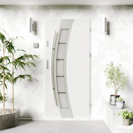 Efekta Inox CK drzwi zewnętrzne 72 mm z antabą/pochwytem energooszczędne Ud-1.3 przeszklone lustro weneckie szyba mleczna Program Czyste Powietrze