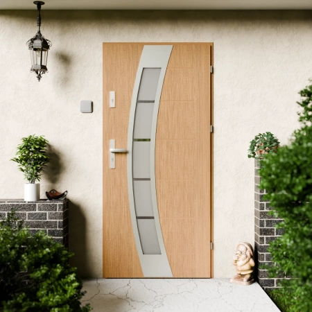 Efekta Inox CK drzwi zewnętrzne 72 mm z klamką energooszczędne Ud-1.3 przeszklone lustro weneckie szyba mleczna Program Czyste Powietrze