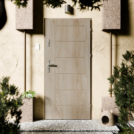 Drzwi zewnętrzne stalowe do domu Basic Inox 72mm z klamką srebrną energooszczędne Ud=1.3 bez szyby pełne Program Czyste Powietrze