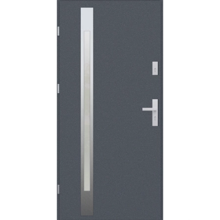 Drzwi zewnętrzne do domu stalowo aluminiowe 68 mm z szybą i klamką inox ATU68 antracyt db703 Program Czyste Powietrze M504
