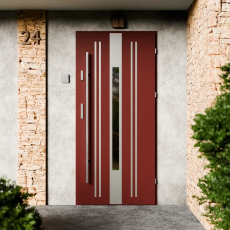 Drzwi zewnętrzne stalowe do domu Elegant Inox 72mm z antabą/pochwytem energooszczędne Ud=1.3 lustro weneckie szyba mleczna Program Czyste Powietrze