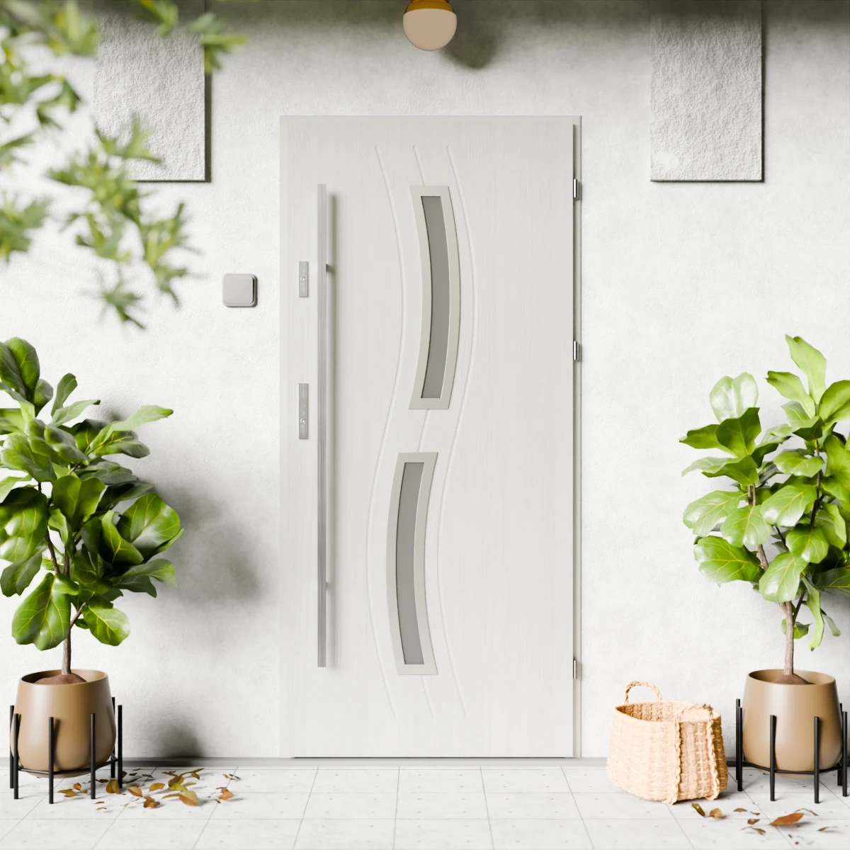 Drzwi zewnętrzne stalowe do domu Twista Inox 72 mm z antabą/pochwytem energooszczędne Ud=1.3 lustro weneckie szyba mleczna Program Czyste Powietrze