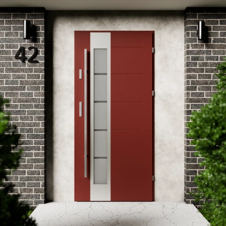 Drzwi zewnętrzne stalowe do domu Sanda Inox 72mm z antabą/pochwytem energooszczędne Ud-1.3 lustro weneckie szyba mleczna Program Czyste Powietrze