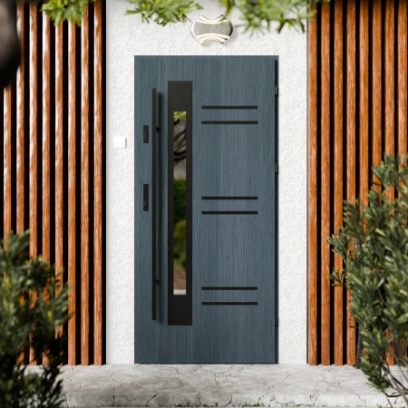 Pina Black CK drzwi zewnętrzne 72 mm z antabą/pochwytem energooszczędne Ud-1.3 przeszklone lustro weneckie szyba mleczna Program Czyste Powietrze