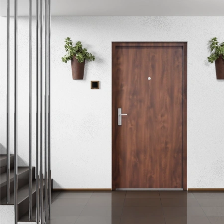 Drzwi wewnątrzklatkowe antywłamaniowe z Certyfikatem w klasie RC3 68 mm stalowe akustyczne 44 dB dymoszczelne orzech M00