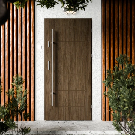 Basic Inox CK drzwi zewnętrzne 72 mm z antabą/pochwytem energooszczędne Ud-1.3 bez przeszklenia pełne Program Czyste Powietrze