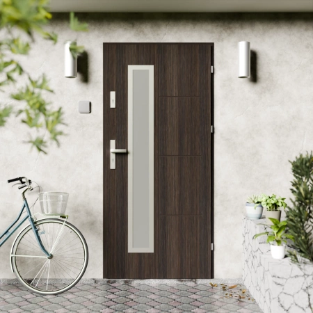 Tinea Inox CK drzwi zewnętrzne 72 mm z klamką energooszczędne Ud-1.3 przeszklone lustro weneckie szyba mleczna Program Czyste Powietrze