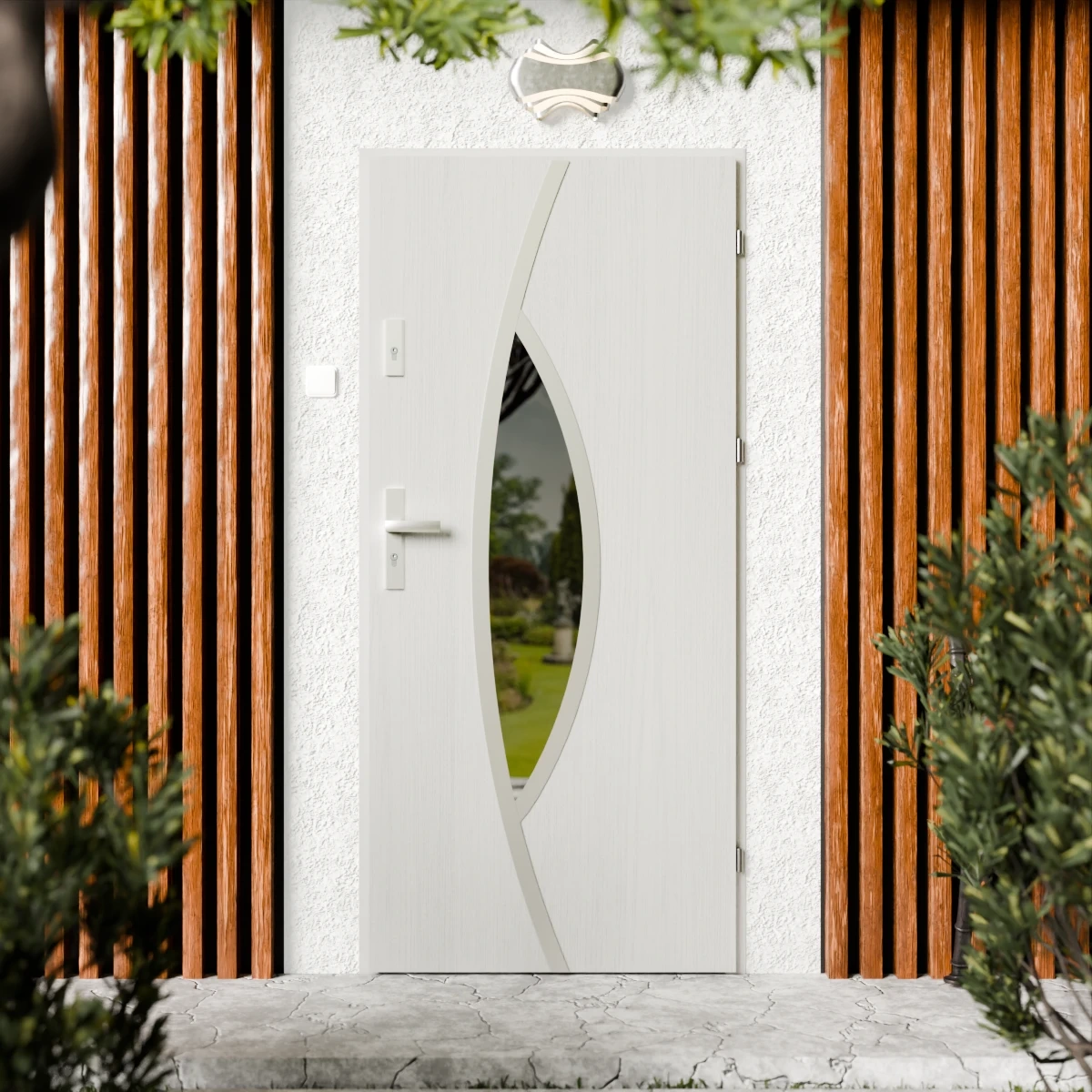 Drzwi zewnętrzne stalowe do domu Maestro Inox 72mm z klamką srebrną energooszczędne Ud=1.3 lustro weneckie szyba mleczna Program Czyste Powietrze