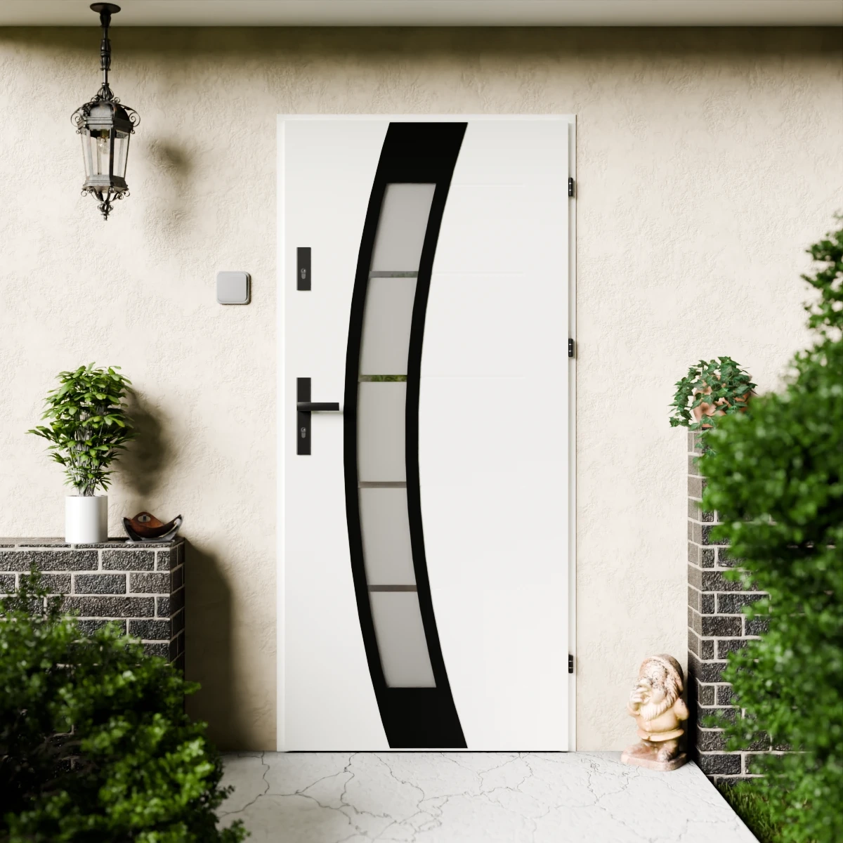 Drzwi zewnętrzne stalowe do domu Efekta Black 72 mm z klamką czarną energooszczędne Ud=1.3 lustro weneckie szyba mleczna Program Czyste Powietrze