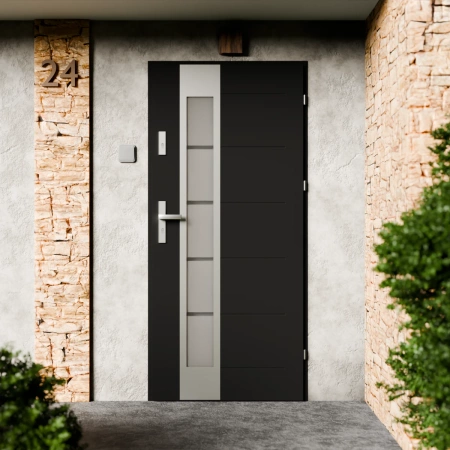 Drzwi zewnętrzne stalowe do domu Sanda Inox 72mm z klamką energooszczędne Ud=1.3 przeszklone lustro weneckie szyba mleczna Program Czyste Powietrze