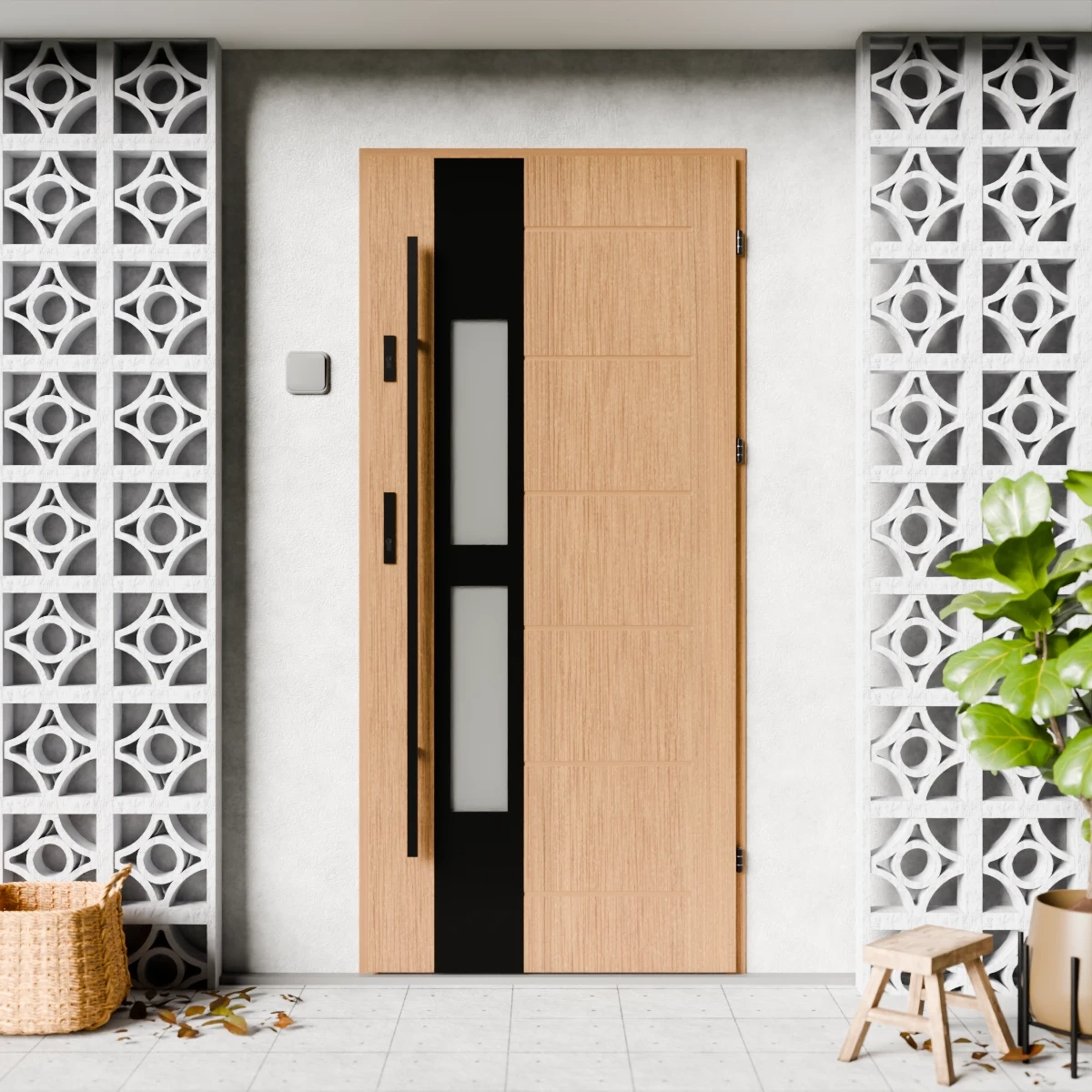 Drzwi zewnętrzne stalowe do domu Anda Black 72mm z antabą/pochwytem energooszczędne Ud=1.3 lustro weneckie szyba mleczna Program Czyste Powietrze