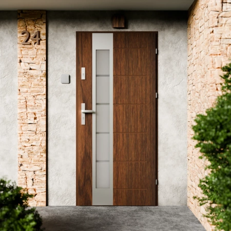 Sanda Inox CK drzwi zewnętrzne 72 mm z klamką energooszczędne Ud-1.3 przeszklone lustro weneckie szyba mleczna Program Czyste Powietrze