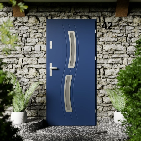 Drzwi zewnętrzne stalowe do domu Twista Inox 72mm z klamką energooszczędne Ud=1.3 lustro weneckie szyba mleczna Program Czyste Powietrze