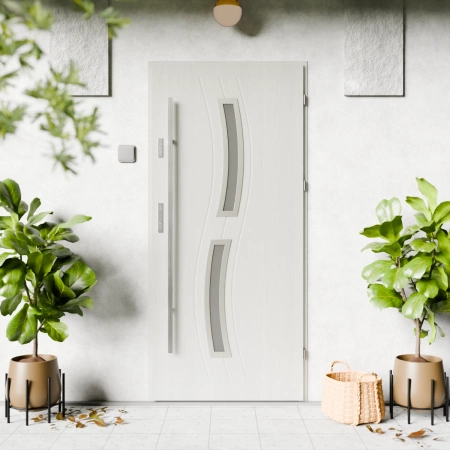 Twista Inox CK drzwi zewnętrzne 72 mm z antabą/pochwytem energooszczędne Ud-1.3 przeszklone lustro weneckie szyba mleczna Program Czyste Powietrze