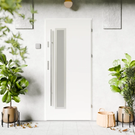 Drzwi zewnętrzne stalowe do domu Tinea Inox 72mm z antabą/pochwytem energooszczędne Ud=1.3 lustro weneckie szyba mleczna Program Czyste Powietrze