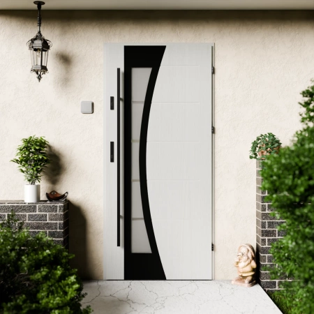 Drzwi zewnętrzne stalowe do domu Optima Black 72mm z antabą/pochwytem energooszczędne Ud=1.3 lustro weneckie szyba mleczna Program Czyste Powietrze