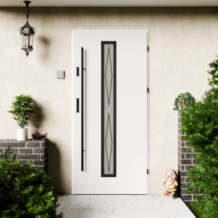 Drzwi zewnętrzne stalowe do domu Witro Black 72mm z antabą/pochwytem energooszczędne Ud=1.3 szyba z nadrukiem ceramicznym Program Czyste Powietrze