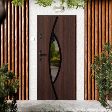 Maestro Black CK drzwi zewnętrzne 72 mm z klamką czarną energooszczędne Ud-1.3 przeszklone lustro weneckie szyba mleczna Program Czyste Powietrze