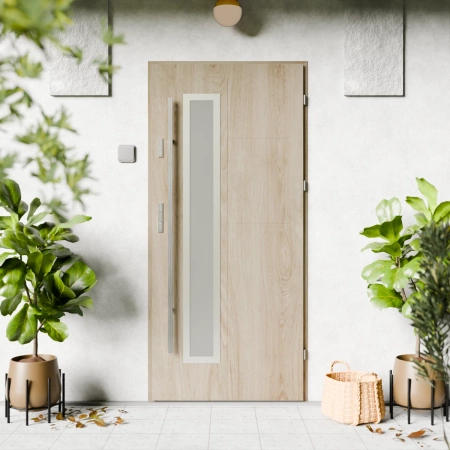 Drzwi zewnętrzne stalowe do domu Tinea Inox 72mm z antabą/pochwytem energooszczędne Ud=1.3 lustro weneckie szyba mleczna Program Czyste Powietrze