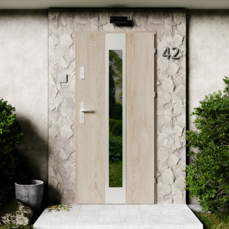 Drzwi zewnętrzne stalowe do domu Modern Inox 72mm z klamką energooszczędne Ud=1.3 przeszklone lustro weneckie szyba mleczna Program Czyste Powietrze
