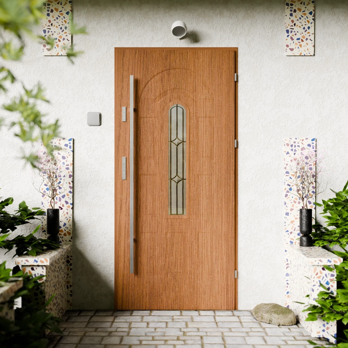 Drzwi zewnętrzne stalowe do domu Retro Inox 72mm z antabą/pochwytem energooszczędne Ud=1.3 przeszklone Program Czyste Powietrze