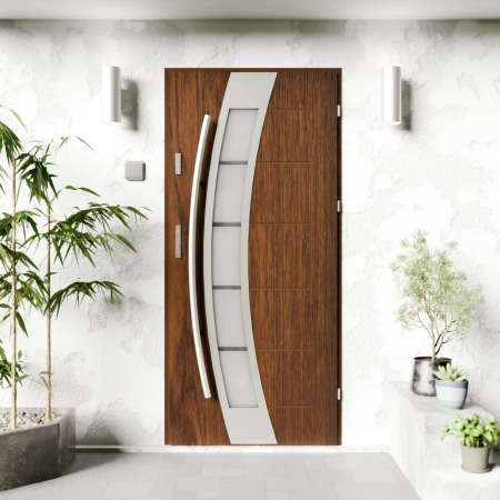 Efekta Inox CK drzwi zewnętrzne 72 mm z antabą/pochwytem energooszczędne Ud-1.3 przeszklone lustro weneckie szyba mleczna Program Czyste Powietrze