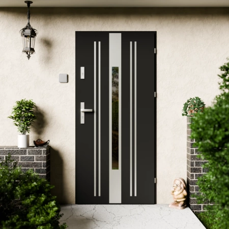 Drzwi zewnętrzne stalowe do domu Elegant Inox 72mm z klamką energooszczędne Ud=1.3 przeszklone lustro weneckie szyba mleczna Program Czyste Powietrze