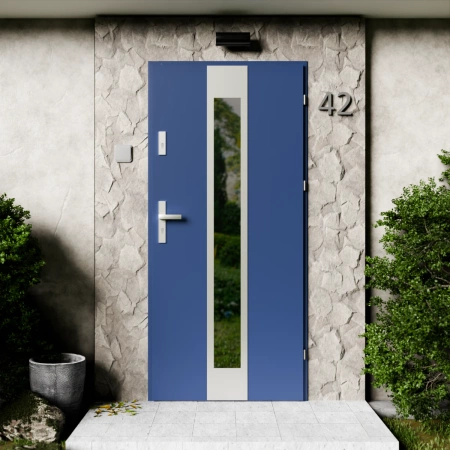 Drzwi zewnętrzne stalowe do domu Modern Inox 72mm z klamką energooszczędne Ud=1.3 przeszklone lustro weneckie szyba mleczna Program Czyste Powietrze