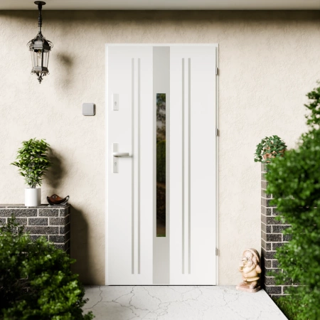Drzwi zewnętrzne stalowe do domu Elegant Inox 72mm z klamką energooszczędne Ud=1.3 przeszklone lustro weneckie szyba mleczna Program Czyste Powietrze