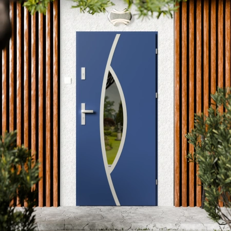 Maestro Inox CK drzwi zewnętrzne 72 mm z klamką energooszczędne Ud-1.3 przeszklone lustro weneckie szyba mleczna Program Czyste Powietrze