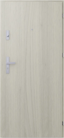 Drzwi wewnątrzklatkowe antywłamaniowe RC3 z Certyfikatem akustyczne wyciszające 47 dB 55 mm stalowe gładkie z klamką inox srebrną dąb sheffield G00