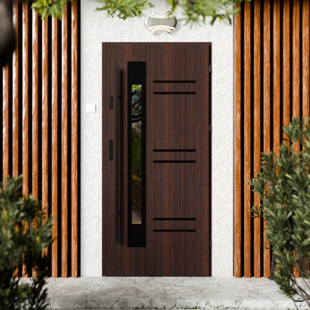 Drzwi zewnętrzne stalowe do domu Pina Black 72mm z antabą/pochwytem energooszczędne Ud=1.3 lustro weneckie szyba mleczna Program Czyste Powietrze