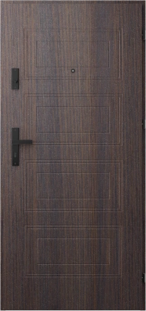 Drzwi wewnątrzklatkowe antywłamaniowe RC3 z Certyfikatem akustyczne wyciszające 47 dB 55 mm stalowe z tłoczeniami z klamką czarną dąb bagienny T34