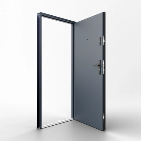 Drzwi wewnątrzklatkowe antywłamaniowe w klasie RC4 55 mm stalowe z klamką i zawiasami srebrnymi inox czarne A7