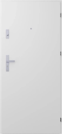 Drzwi wewnątrzklatkowe antywłamaniowe w klasie RC4 55 mm stalowe z klamką i zawiasami srebrnymi inox białe A7