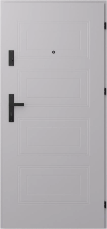 Drzwi wewnątrzklatkowe antywłamaniowe RC3 z Certyfikatem akustyczne wyciszające 47 dB 55 mm stalowe z tłoczeniami z klamką czarną szare T34