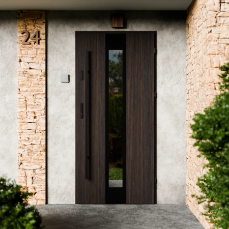 Modern Black CK drzwi zewnętrzne 72 mm z antabą/pochwytem energooszczędne Ud-1.3 przeszklone lustro weneckie szyba mleczna Program Czyste Powietrze