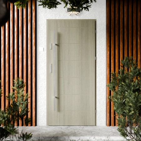 Drzwi zewnętrzne stalowe do domu Basic Inox 72mm z antabą/pochwytem energooszczędne Ud=1.3 bez szyby pełne Program Czyste Powietrze