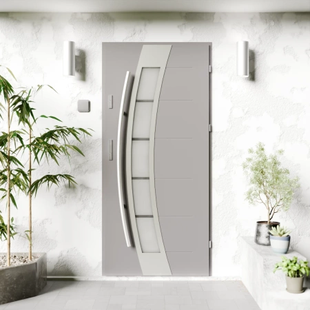 Drzwi zewnętrzne stalowe do domu Efekta Inox 72mm z antabą/pochwytem energooszczędne Ud=1.3 lustro weneckie szyba mleczna Program Czyste Powietrze