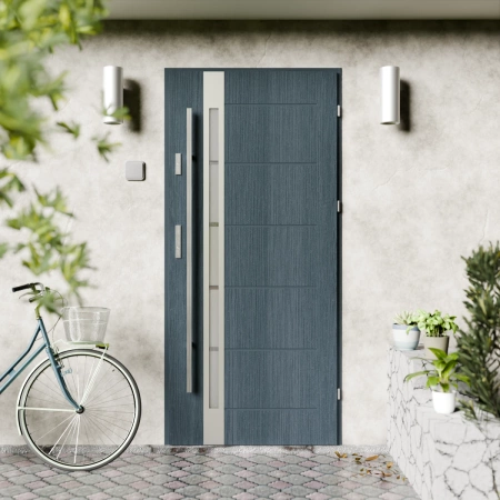 Drzwi zewnętrzne stalowe do domu Toreno Inox 72mm z antabą/pochwytem energooszczędne Ud=1.3 lustro weneckie szyba mleczna Program Czyste Powietrze