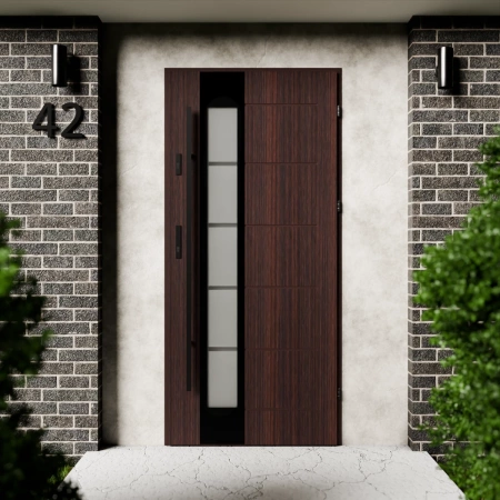 Drzwi zewnętrzne stalowe do domu Sanda Black 72mm z antabą/pochwytem energooszczędne Ud=1.3 lustro weneckie szyba mleczna Program Czyste Powietrze