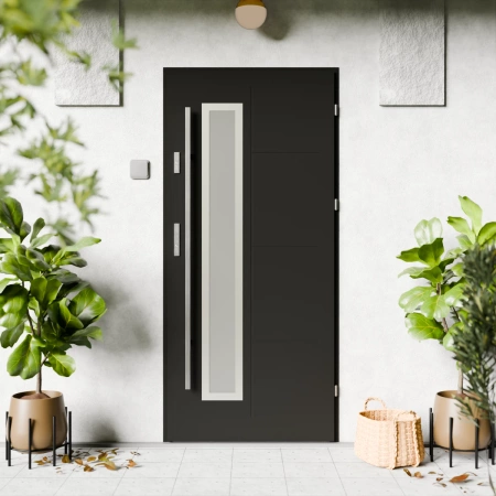 Drzwi zewnętrzne stalowe do domu Tinea Inox 72mm z antabą/pochwytem energooszczędne Ud=1.3 lustro weneckie szyba mleczna Program Czyste Powietrze