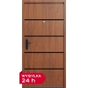 Drzwi klatkowe wejściowe do mieszkania w bloku akustyczne wyciszające 44 dB antywłamaniowe RC3 68 mm stalowe czarna klamka złoty dąb M02